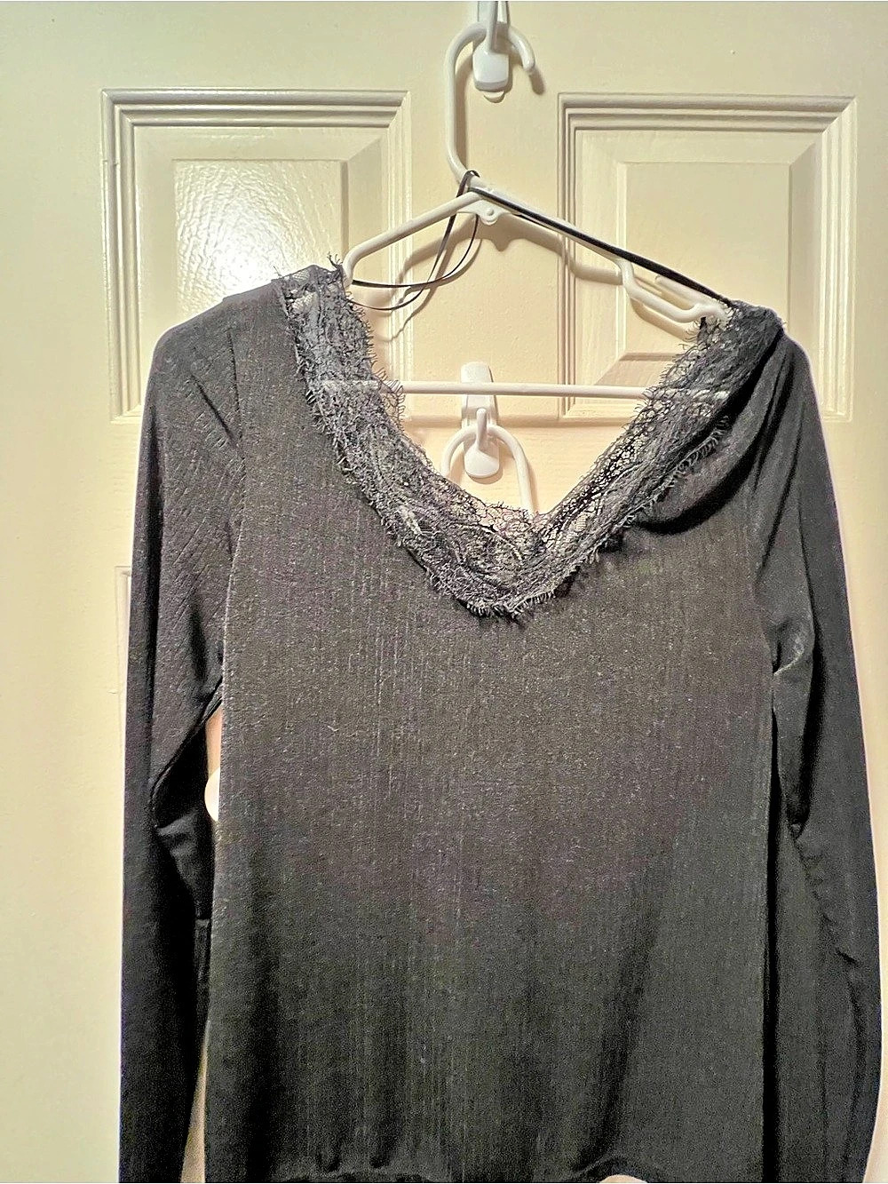 Massimo Dutti Black Lace Neck Long Sleeve Size Medium
